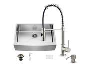 VIGO All in One 33 inch Farmhouse Stainless Steel Kitchen Sink Faucet Set