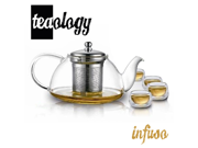 Teaology Infuso Borosilicate Glass Teapot Kettle and 4 Cups Set