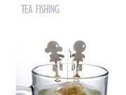 NEW! TEA FISHING TEA BAG HOLDER SET OF 2 MUG GLASS FISHERS FISH FOR TEA