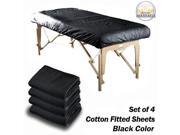 Royal Massage Set of 4 Cotton Flannel Massage Table Fitted Sheets Black