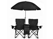 GoTeam Portable Double Folding Chair w Removable Umbrella Cooler Bag and Carry Case Black