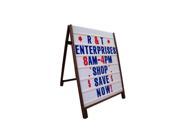 Wood Sidewalk A Frame Sign with Letter Track Message Panels Includes black letter kit