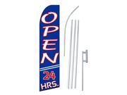 OPEN 24 HOURS BL RD 38 x 138 SWOOPER FLAGWITH POLE AND SPIKE