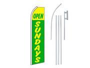 OPEN SUNDAYS GREEN YELLOW 30 x 138 SWOOPER FLAGWITH POLE AND SPIKE
