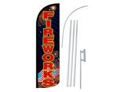 FIREWORKS BLK RED USA FLAG DLX 2 SWOOPER 38 X138 WITH POLE AND SPIKE