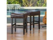 Christopher Knight Home Lisette Brown Leather Backless Counter Stools Set of 2