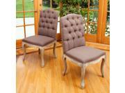 Christopher Knight Home Tufted Fabric Weathered Hardwood Dining Chairs Set of 2