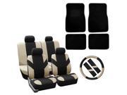 FH Group Road Master Car Seat Covers w. Steering Wheel Cover Floor Mats Beige