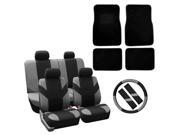 FH Group Road Master Car Seat Covers w. Steering Wheel Cover Floor Mats Gray