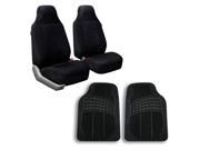 FH Group Combo Set Premium Fabric Front Bucket Covers And All Weather Trimmable Vinyl Floor Mats Front Set Black FH CB107034