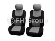 Pair Bucket Fabric Seat Covers w. Detachable Headrest Gray Black
