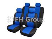 Cloth Seat Covers W. 4 Detachable Headrests and Solid Bench Blue Black