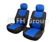 Pair Bucket Fabric Seat Covers w. Detachable Headrest Blue Black