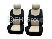 Pair Bucket Fabric Seat Covers w. Detachable Headrest Beige Black