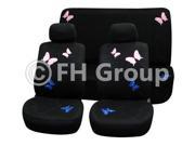 Butterfly Embroidery Cloth Seat Covers w. 2 Headrests and Solid Bench