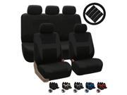 11pc Set Black Black Pique Fabric Car Seat Covers FREE Steering Wheel Belt Pads