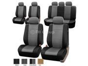 3 Row PU Leather Seat Covers Airbag Ready 4 Buckets 1 Split Bench Gray Black