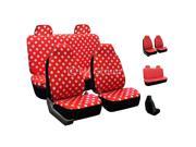 FH Group Semi Customed Fit Solid Polka Dots Flat Cloth Auto Seat Covers Full Set