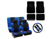 FH Group Flat Cloth Car Seat Covers All Inclusive Set Airbag Split Ready Blue