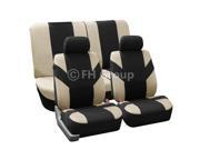 FH Group Flat Cloth Auto Seat Covers Steering Wheel Cover Seatbelt Pads Beige
