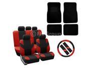 FH Group Flat Cloth Car Seat Covers Combo Set Airbag Split Ready Red Black