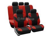 FH Group Red Flat Cloth Car Seat Covers Steering Wheel Cover Seatbelt Pads