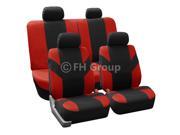 FH Group Flat Cloth Steering Wheel Cover Seatbelt Pads Auto Seat Covers Red