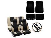 FH Group Flat Cloth Car Seat Covers All Inclusive Set Airbag Split Ready Beige