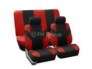 FH Group Flat Cloth Auto Seat Covers Steering Wheel Cover Seatbelt Pads Red