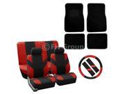 FH Group Flat Cloth Car Seat Covers All Inclusive Set Airbag Split Ready Red