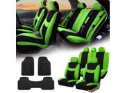 Green Black Car Seat Covers Full Set for Auto w 5 Headrests Rubber Floor Mats