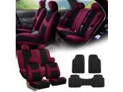 Burgundy Black Car Seat Covers Full Set for Auto w Headrests Rubber Floor Mats