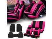 Pink Black Car Seat Covers Full Set for Auto w 2 Headrests Rubber Floor Mats