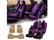 Purple Black Car Seat Covers Full Set for Auto w 5 Headrests Rubber Floor Mats