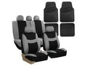 Gray Black Car Seat Covers Full Set for Auto w 2 Headrests Rubber Floor Mat
