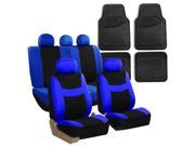 Blue Black Car Seat Covers Full Set for Auto w 2 Headrests Rubber Floor Mats