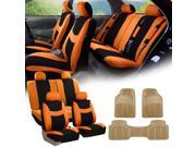 Orange Black Car Seat Covers Full Set for Auto w 4 Headrests Rubber Floor Mats