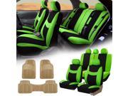 Green Black Car Seat Covers Full Set for Auto w 5 Headrests Rubber Floor Mats
