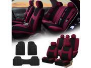 Burgundy Black Car Seat Covers Full Set for Auto w Headrests Rubber Floor Mats