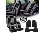 Gray Black Car Seat Covers for Auto w Steering Cover Belt Pads Floor Mats