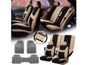 Beige Black Car Seat Covers for Auto w Steering Cover Belt Pads Floor Mat