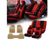 Red Black Car Seat Covers Full Set for Auto w 2 Headrests Rubber Floor Mats