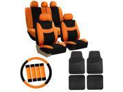 Orange Black Car Seat Covers for Auto w Steering Cover Belt Pads Floor Mat