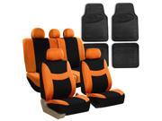 Orange Black Car Seat Covers Full Set for Auto w 2 Headrests Rubber Floor Mat