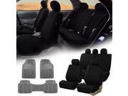 Black Car Seat Covers Full Set for Auto w 5 Headrests Rubber Floor Mat