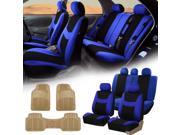 Blue Black Car Seat Covers Full Set for Auto w 5 Headrests Rubber Floor Mats