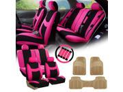 Pink Black Car Seat Covers for Auto w Steering Cover Belt Pads Floor Mat