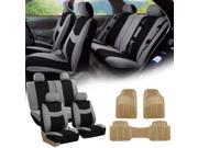 Gray Black Car Seat Covers Full Set for Auto w 4 Headrests Rubber Floor Mats