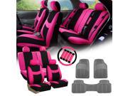 Pink Black Car Seat Covers for Auto w Steering Cover Belt Pads Floor Mat