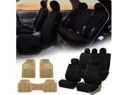Black Car Seat Covers Full Set for Auto w 5 Headrests Rubber Floor Mats